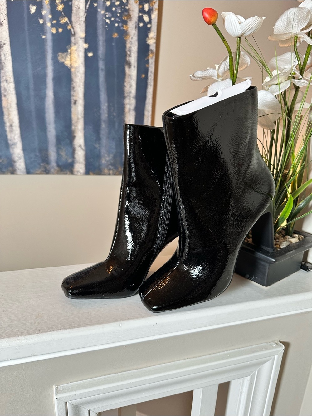 Mix No. 6 Black Patent Square Toe Ankle Booties